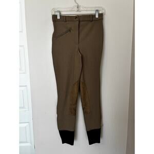 Tuff Rider Ladies Front Zip Ribbed Knee Patch Breeches Horse Tan Brown Size 28